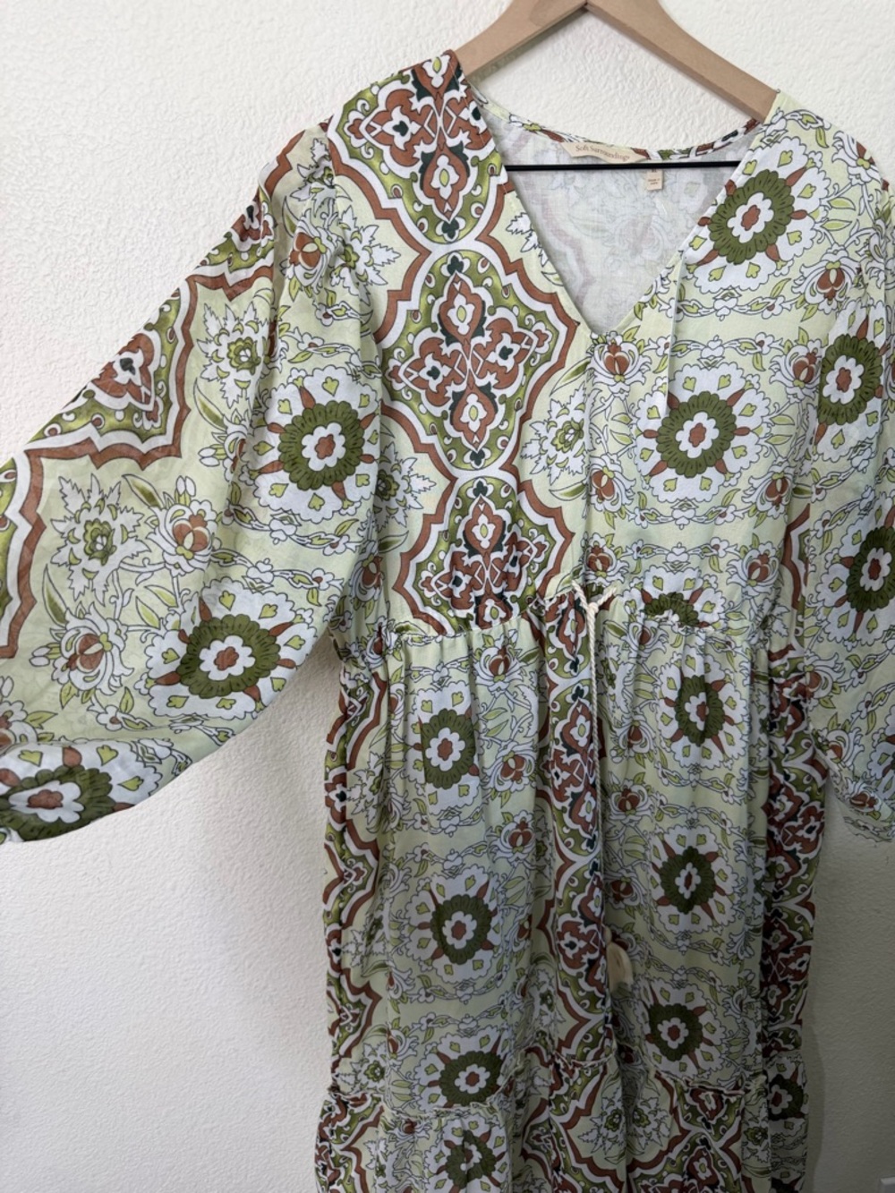 NWT Soft Surroundings Zia Maxi Dress Womens XL Balloon Sleeve Medallion Tassel - Picture 3 of 6